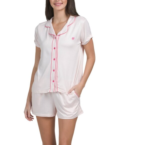 BORN Other - BORN Pink 2pc Martini Print Notch Collar Pajama Set